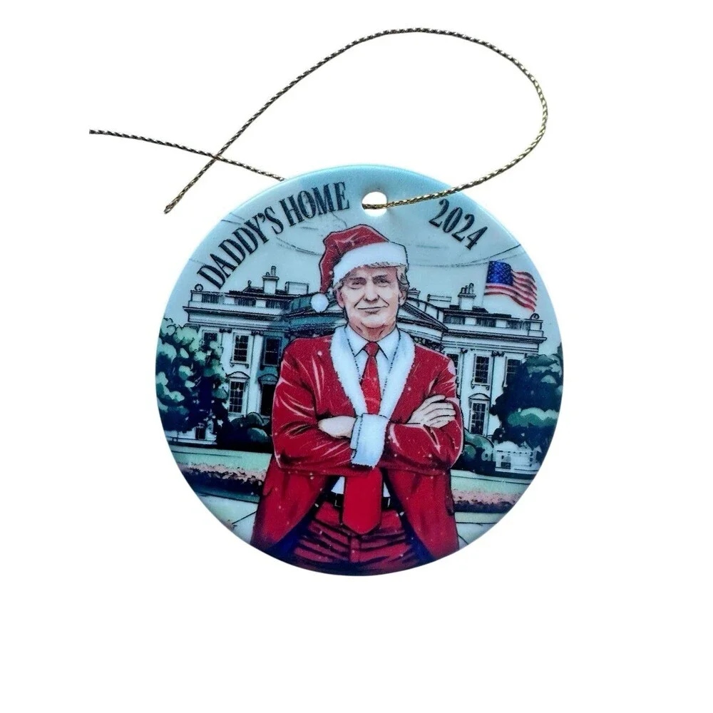 Trump Daddy's Home MAGA Christmas Tree Ornament  2024 2 Sided Ceramic New in Box